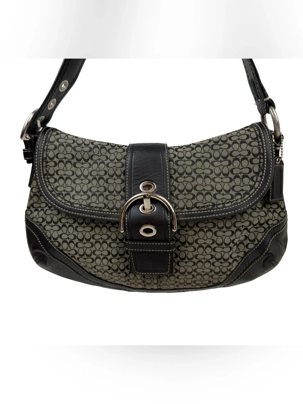 Coach F10926 Vintage Soho Black Leather  & Signature C Canvas Shoulder/Tote Bag